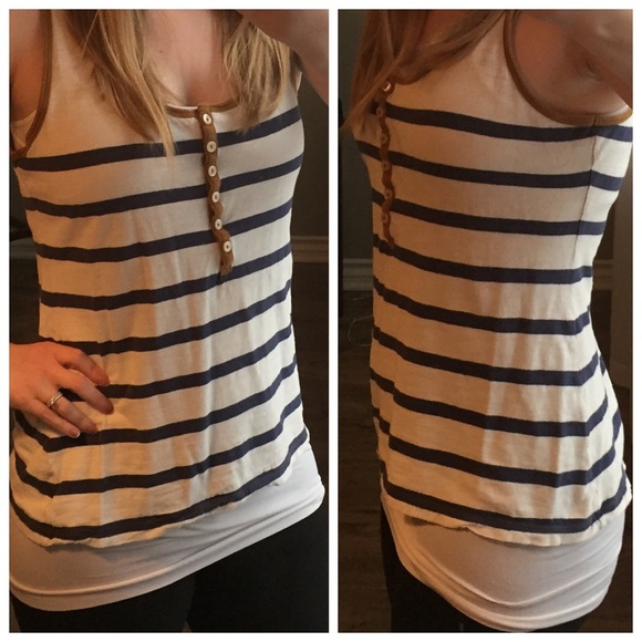 Ivory and Navy Stripe Button Tank - Picture 3 of 3